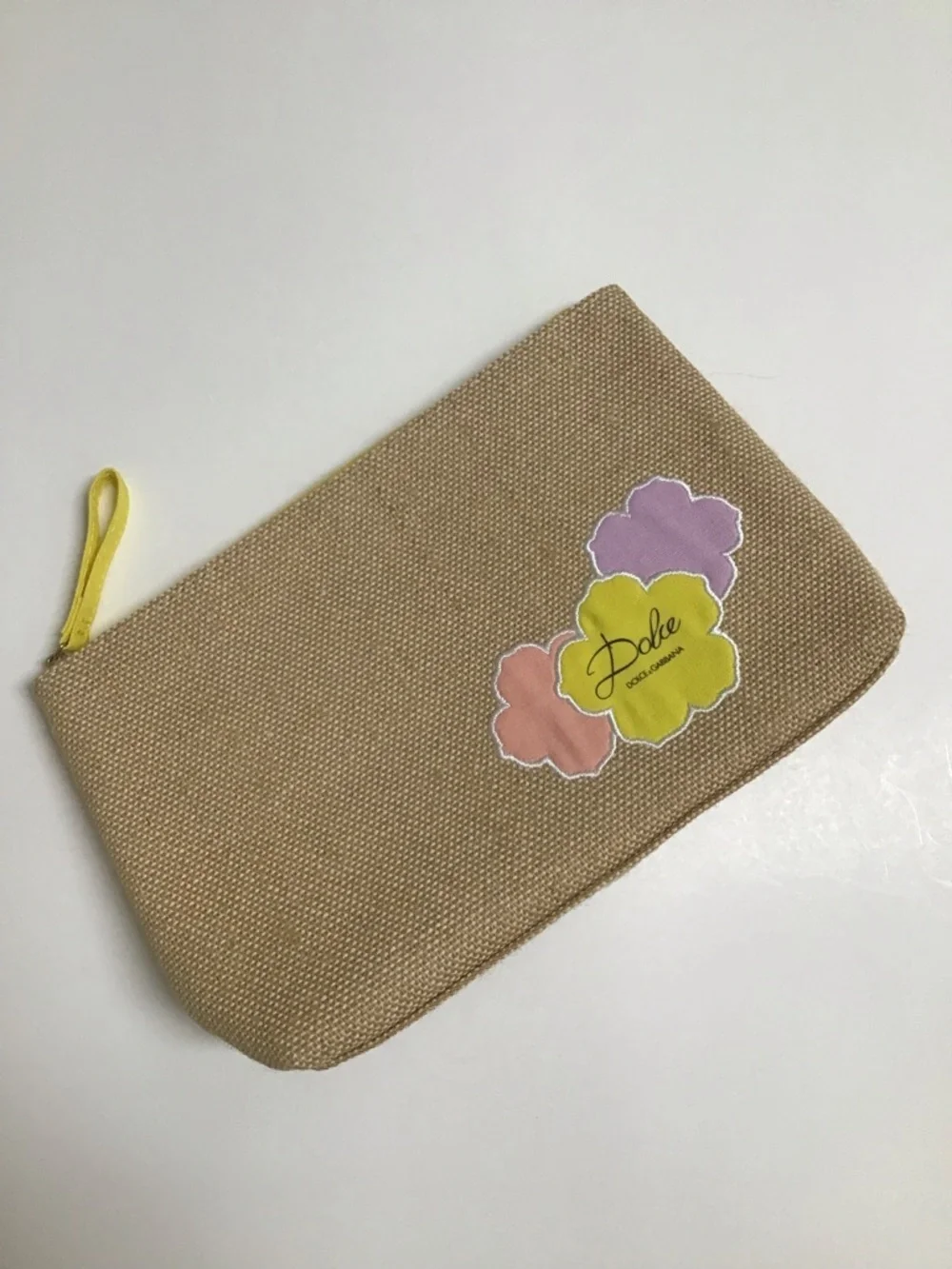 Dolce & Gabbana Clutch Bag Straw Burlap Floral Cosmetic Travel Toiletry Make Up